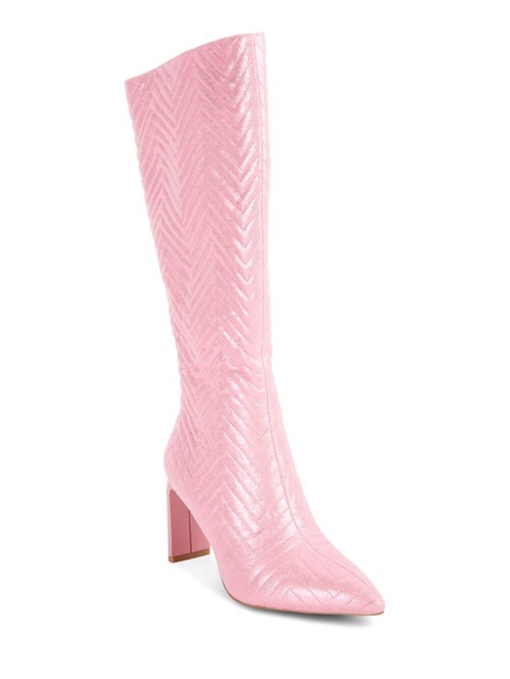 Pink Size 7 Quilted High Italian Block Heeled Boots